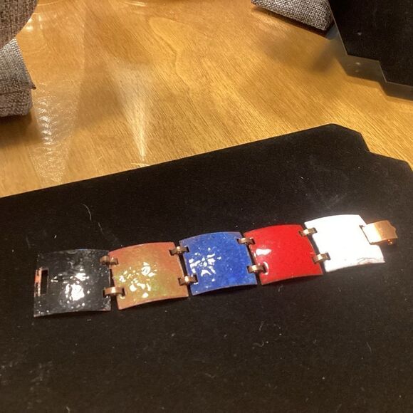 Vintage Coppertone Red, White & Blue Enamel Bracelet - Picture 1 of 6